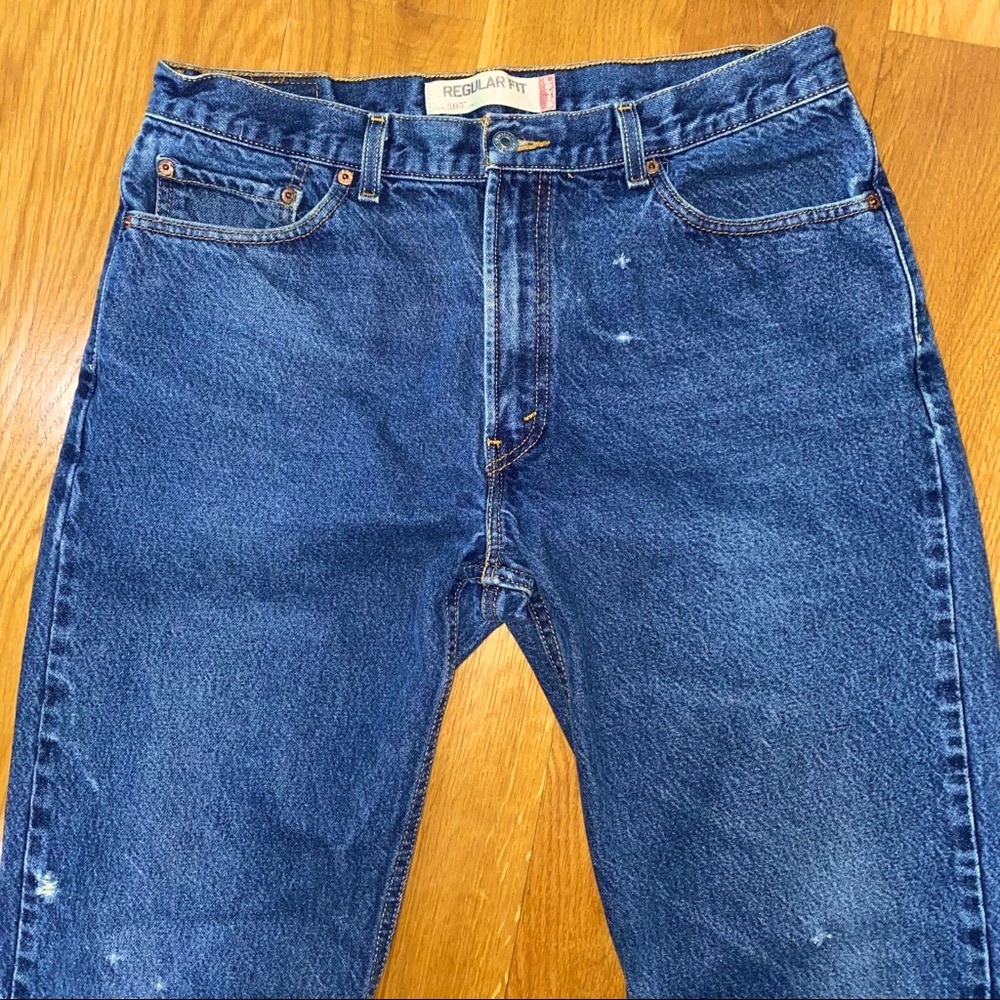 Levis 505 Relaxed Med Wash Jeans 36x32 worn natural distressing 100% cotton